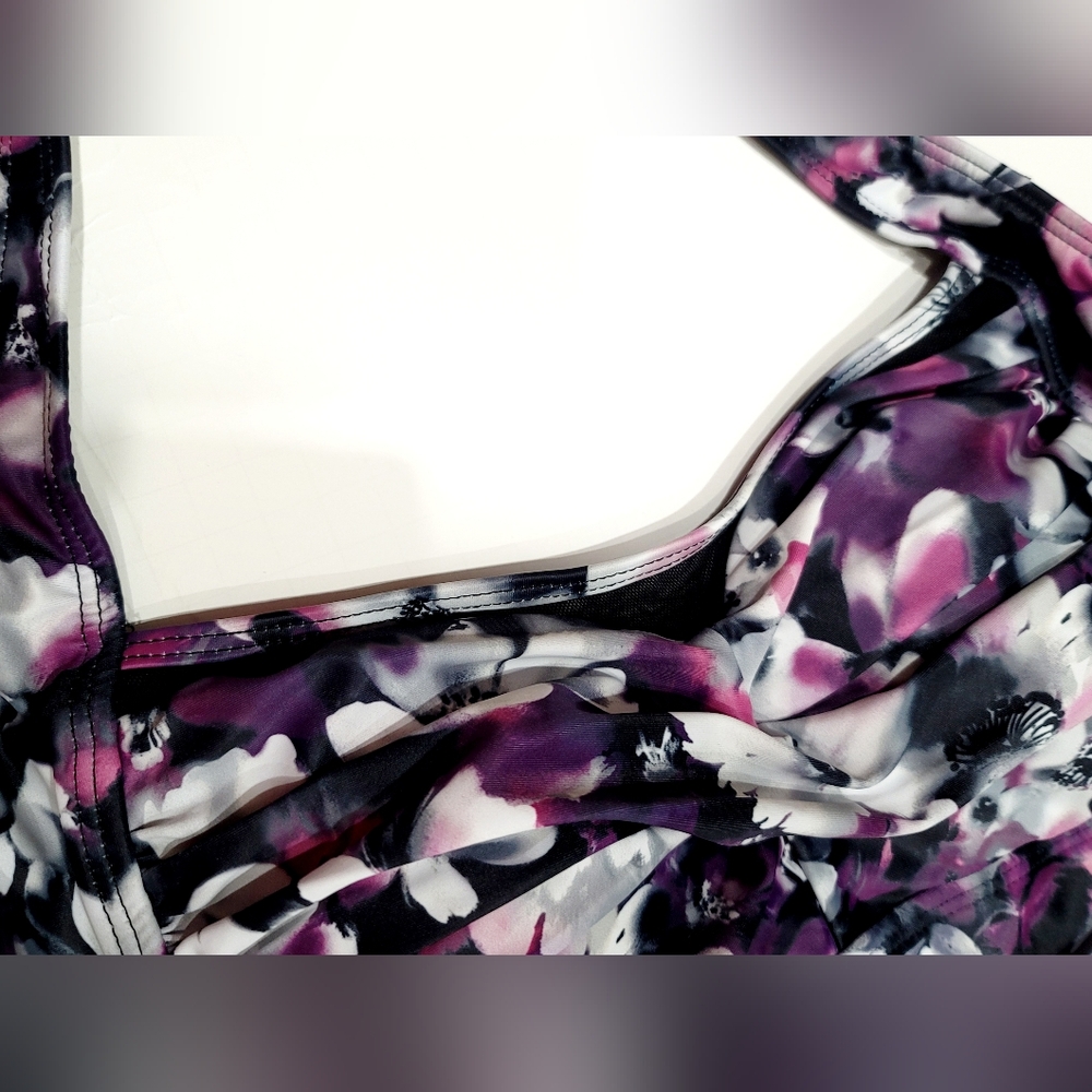 NWT Aqua Eve Women's Ruched Tummy Control Purple Floral Halter Slimming Swimsuit - Picture 9 of 13